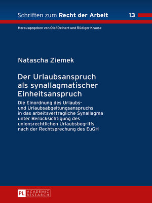 cover image of Der Urlaubsanspruch als synallagmatischer Einheitsanspruch